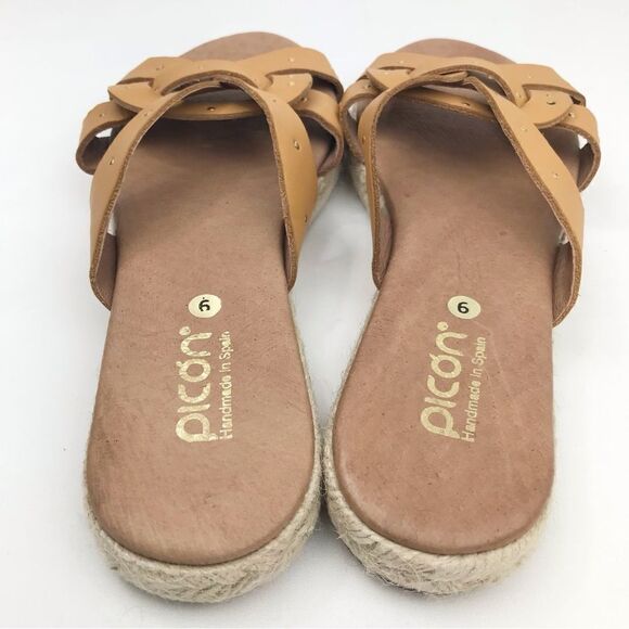 Picon Golden Brown Leather Strappy Espadrille Slide Sandals - Picture 7 of 13
